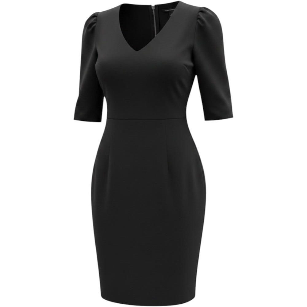 Banana Republic Womens 8 Black Sheath Dress V-Neck Stretch Career LBD